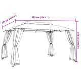 vidaXL Gazebo mesh side walls and double roof 2.93x2.93 m steel cream