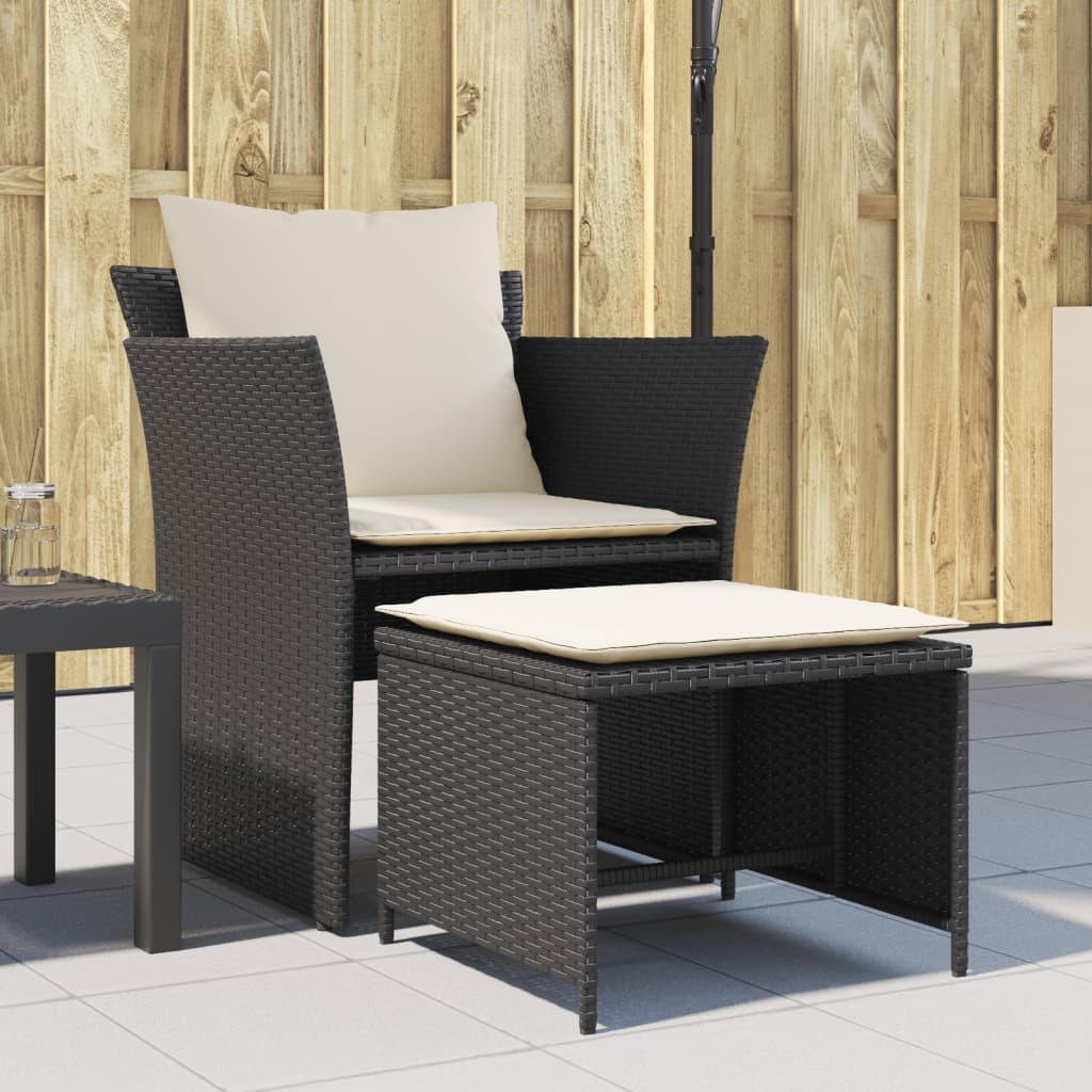 vidaXL Tuinstoel met voetenbank poly rattan zwart