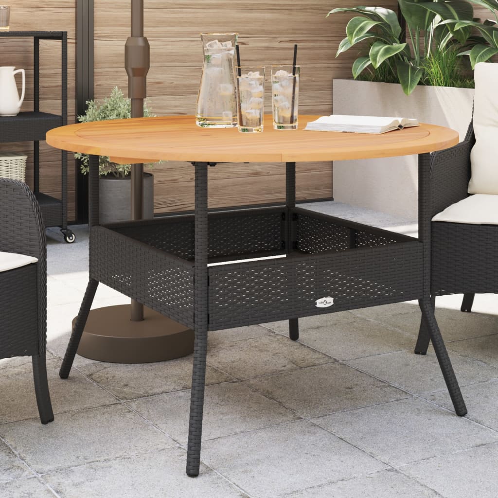 vidaXL Garden Table with Acacia Wood Top Ø110x71 cm Poly Rattan Black
