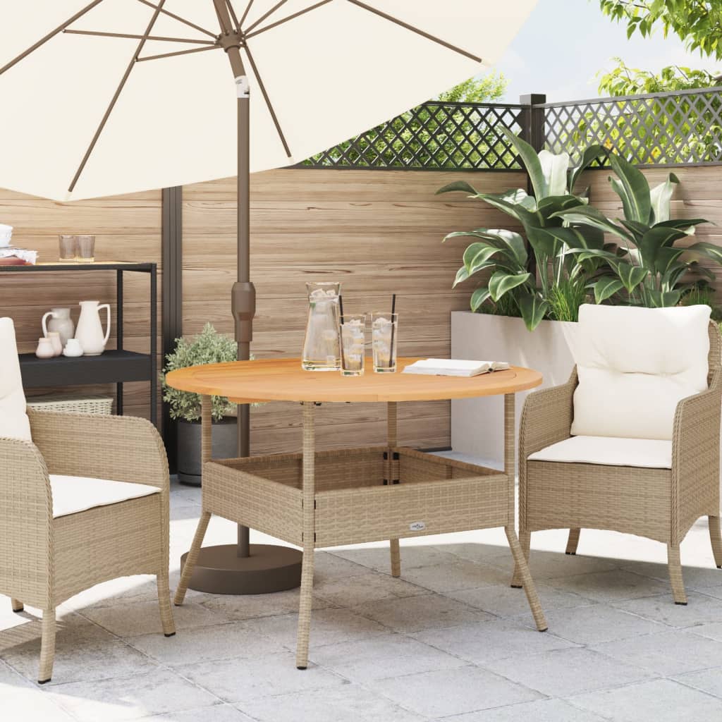 vidaXL Garden Table with Acacia Wood Top Ø110x71 cm Poly Rattan Black
