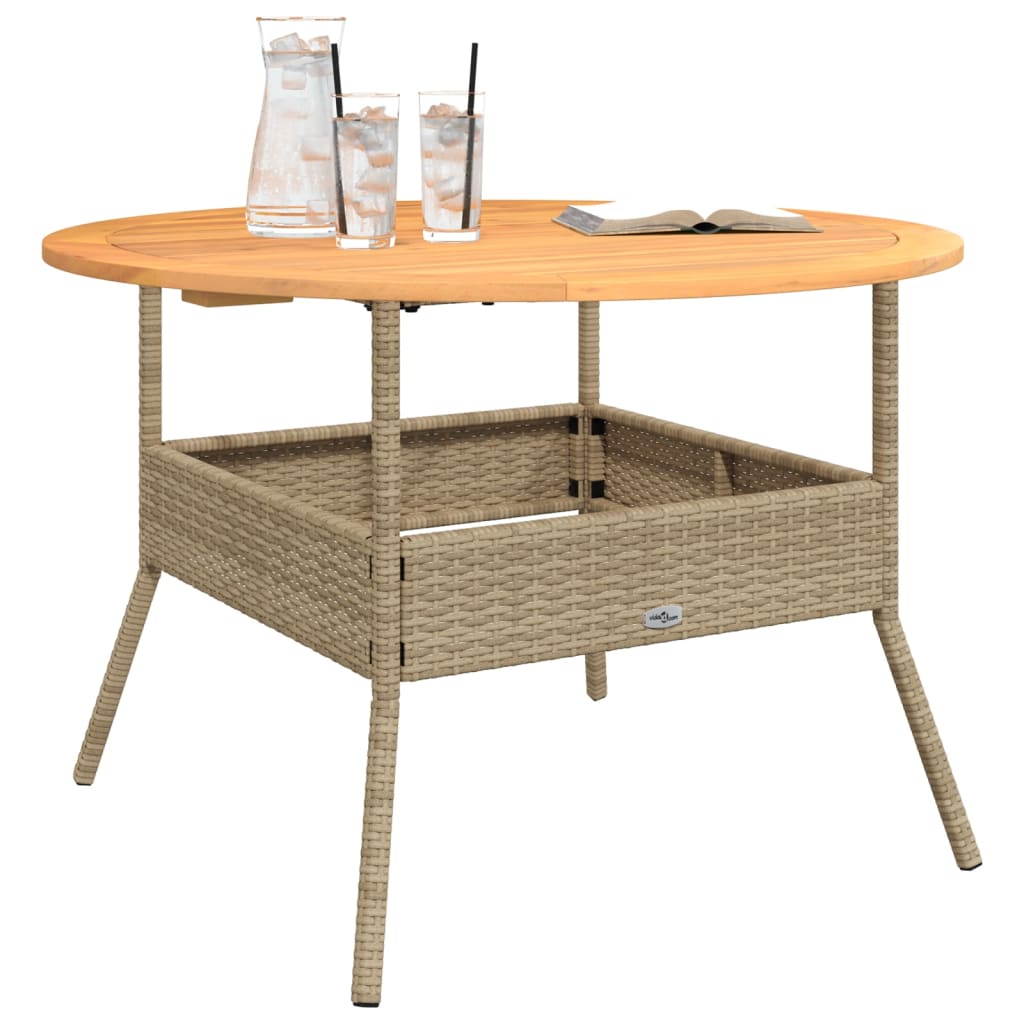 vidaXL Garden Table with Acacia Wood Top Ø110x71 cm Poly Rattan Black