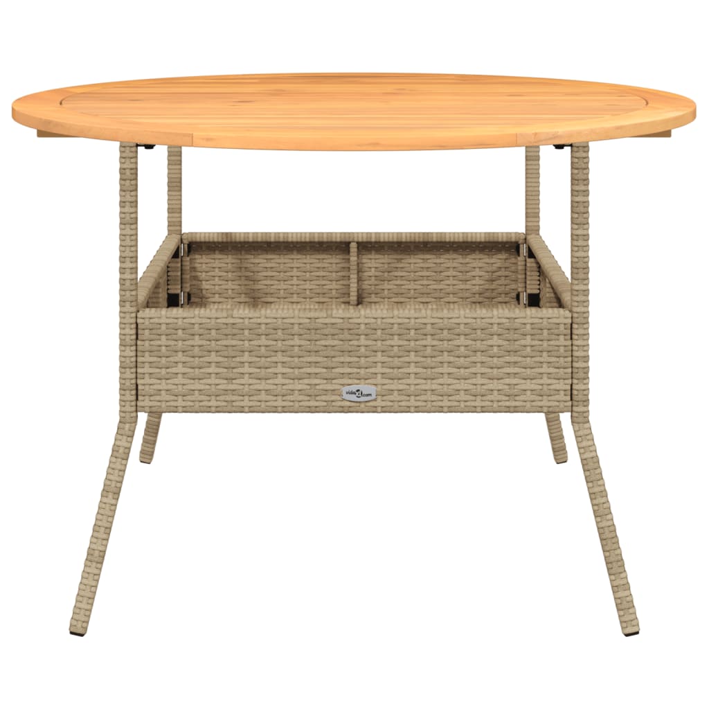 vidaXL Garden Table with Acacia Wood Top Ø110x71 cm Poly Rattan Black