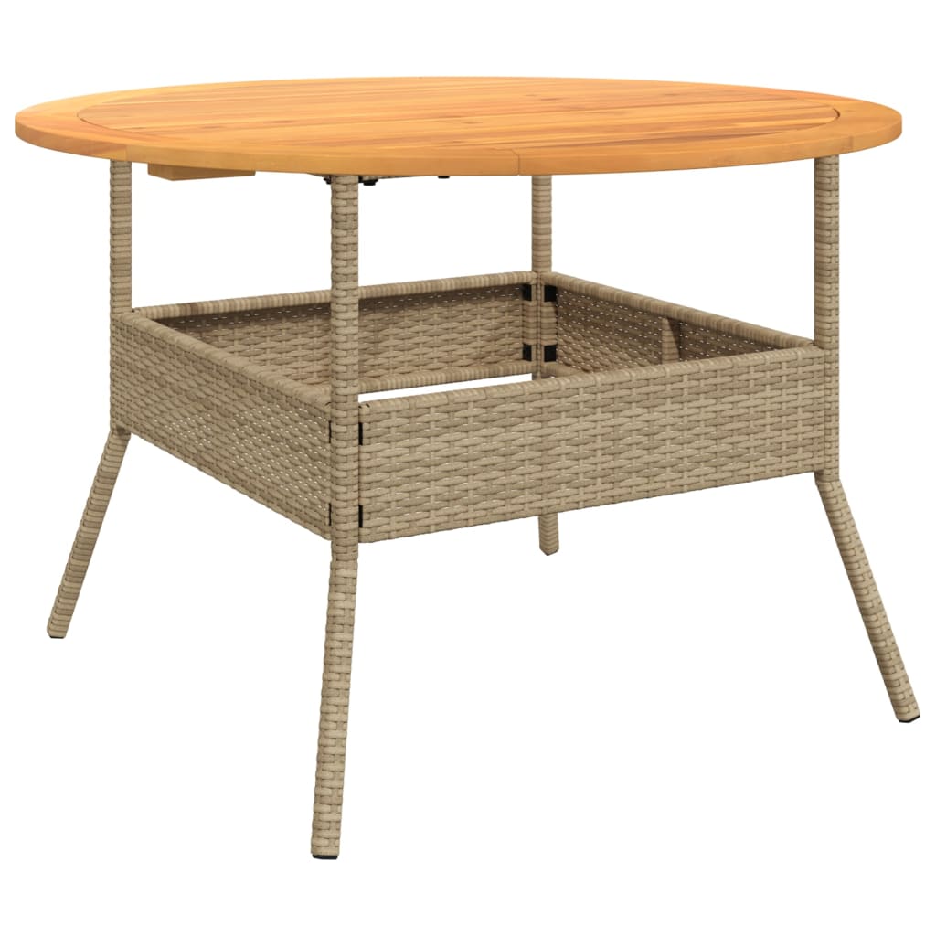 vidaXL Garden Table with Acacia Wood Top Ø110x71 cm Poly Rattan Black