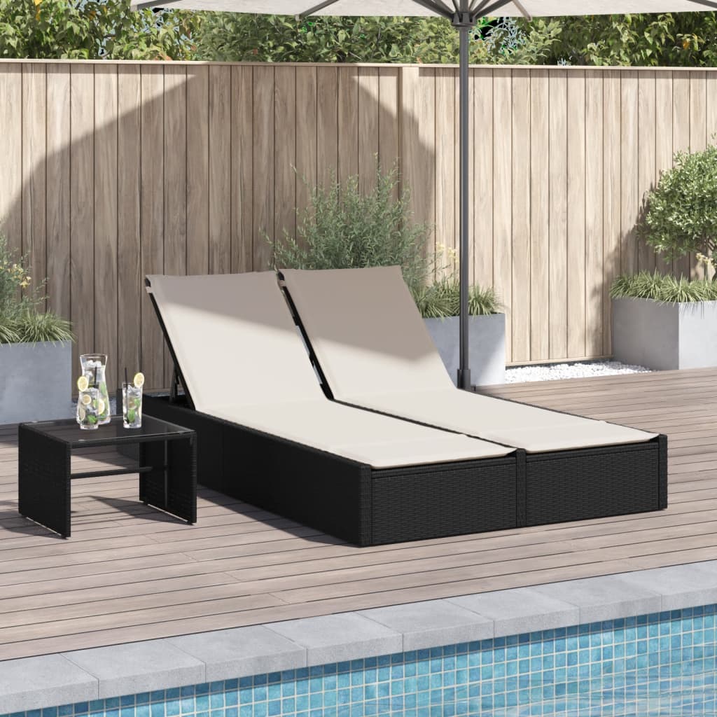 vidaXL Ligbed 2-persoons met kussens poly rattan zwart
