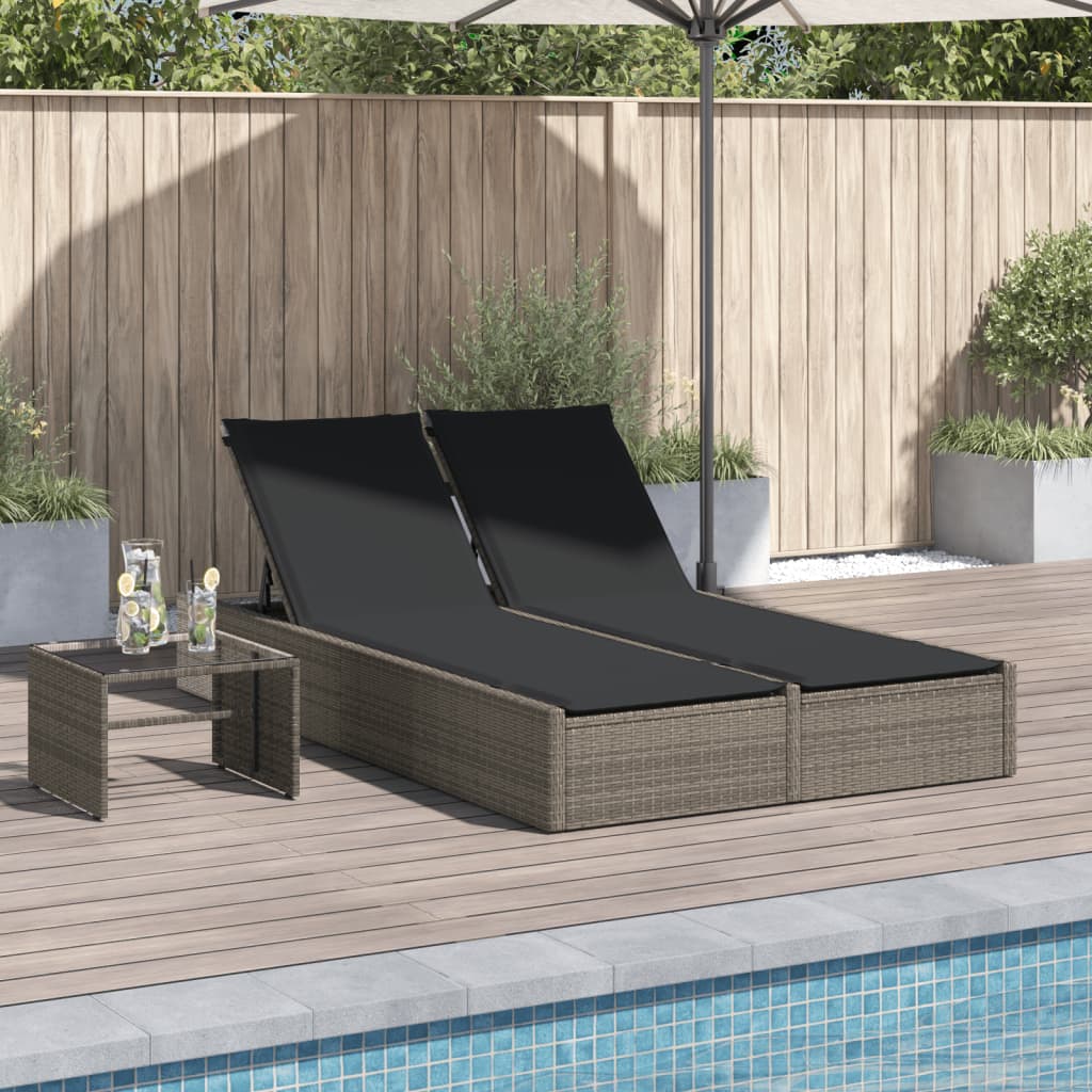 vidaXL Ligbed 2-persoons met kussens poly rattan zwart