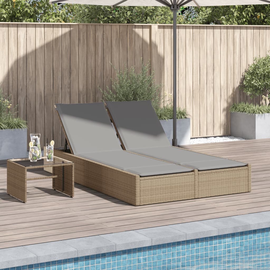 vidaXL Ligbed 2-persoons met kussens poly rattan zwart