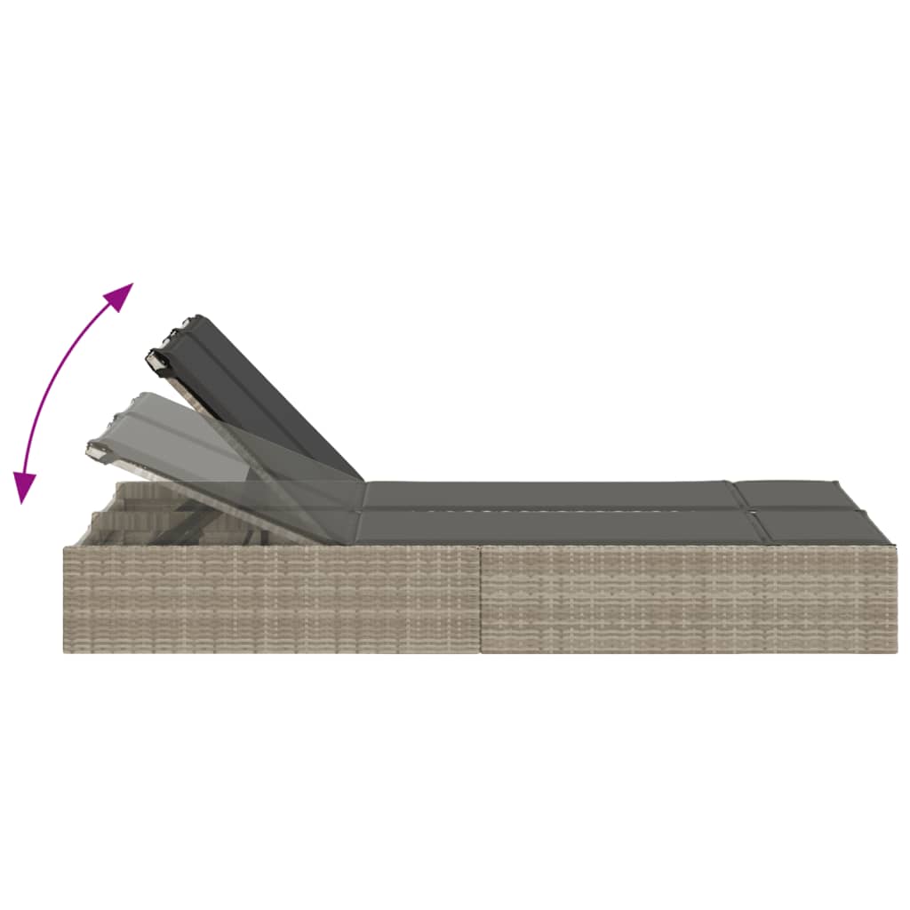 vidaXL Ligbed 2-persoons met kussens poly rattan zwart