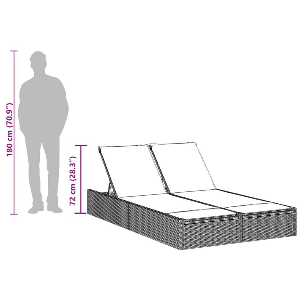 vidaXL Ligbed 2-persoons met kussens poly rattan zwart