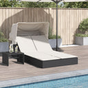 vidaXL Ligbed 2-persoons met luifel en kussens poly rattan zwart