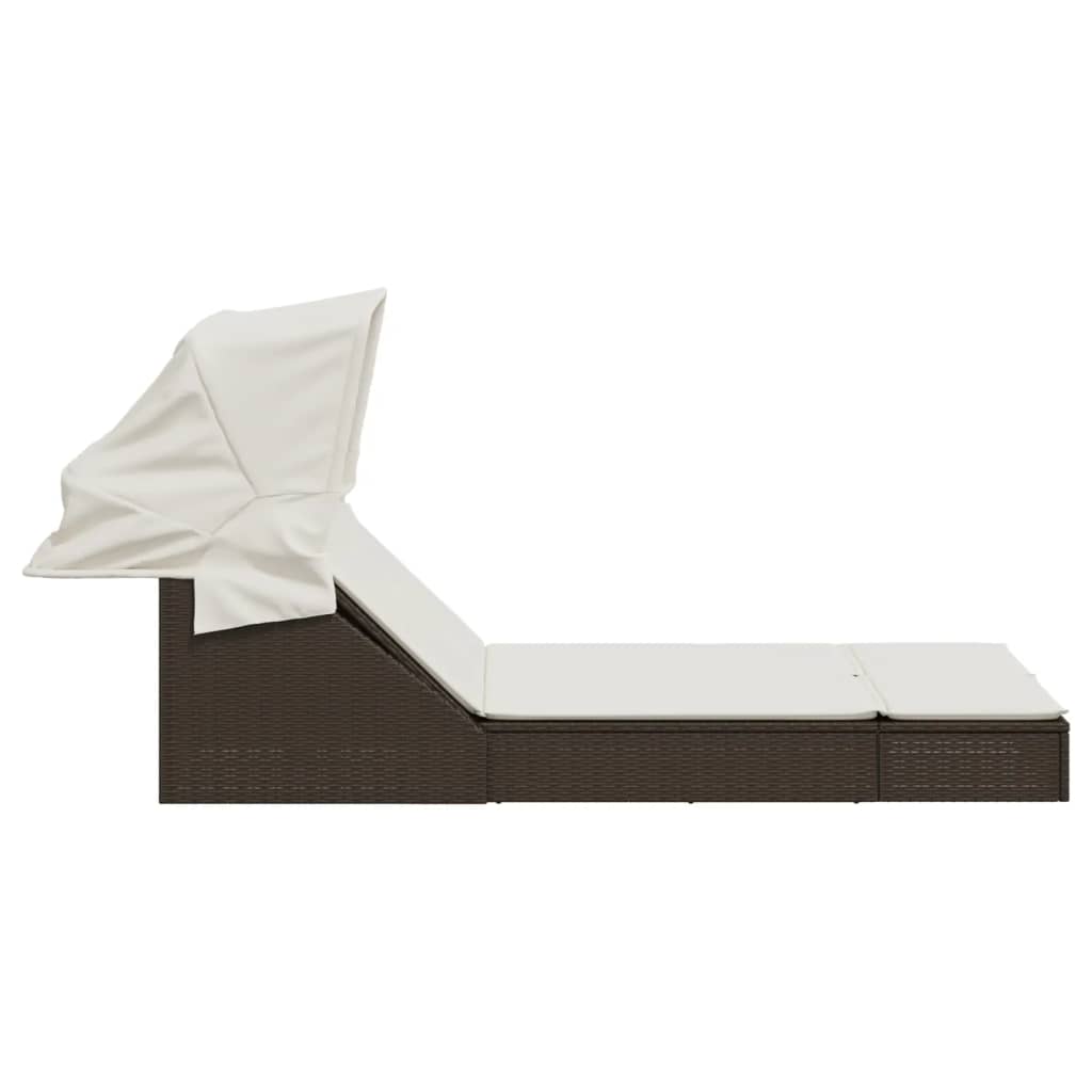 vidaXL Ligbed 2-persoons met luifel en kussens poly rattan zwart