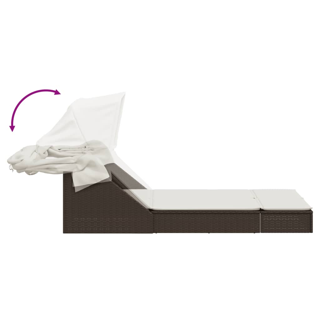 vidaXL Ligbed 2-persoons met luifel en kussens poly rattan zwart