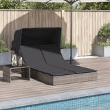 vidaXL Ligbed 2-persoons met luifel en kussens poly rattan zwart