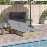 vidaXL Ligbed 2-persoons met luifel en kussens poly rattan zwart