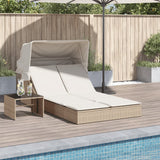 vidaXL Ligbed 2-persoons met luifel en kussens poly rattan zwart