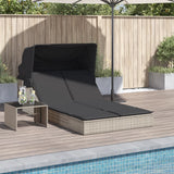 vidaXL Ligbed 2-persoons met luifel en kussens poly rattan zwart