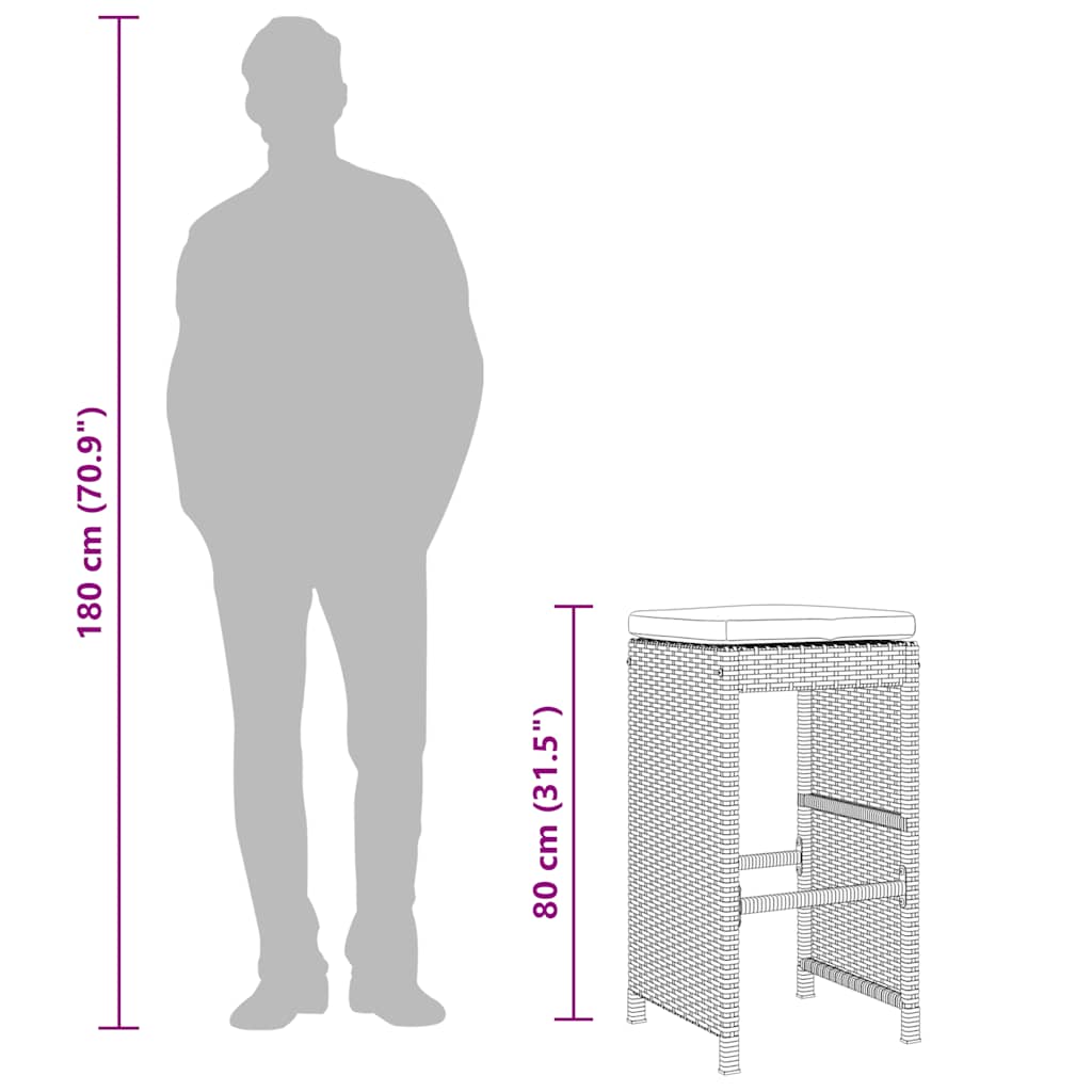 vidaXL Tuinbarkrukken 2 st met kussens poly rattan bruin