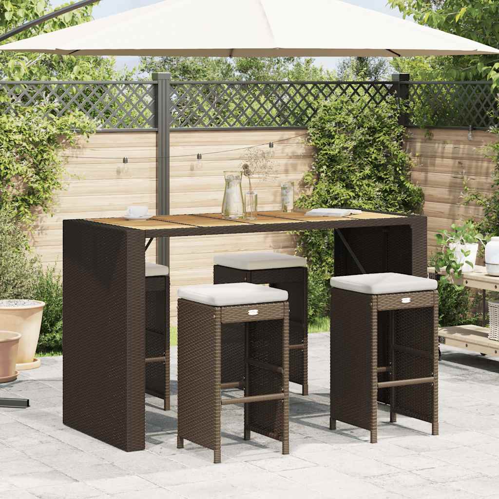 vidaXL Tuinbarkrukken 2 st met kussens poly rattan bruin