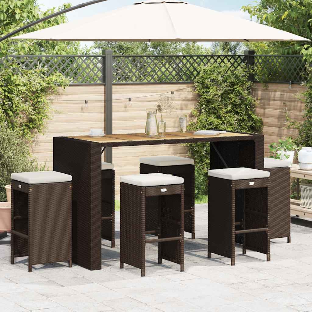 vidaXL Tuinbarkrukken 2 st met kussens poly rattan bruin