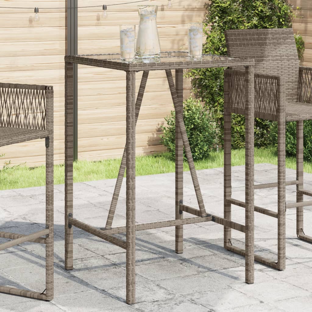 vidaXL Bartafel met glazen blad 70x70x110 cm poly rattan zwart