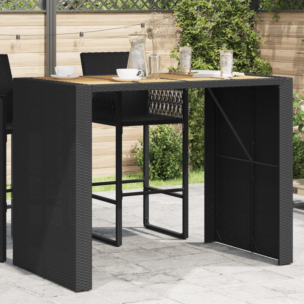 vidaXL Tuinbartafel acaciahouten blad 105x80x110 cm poly rattan zwart