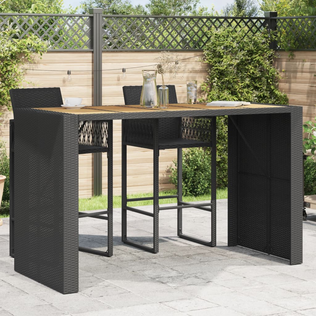 vidaXL Tuinbartafel acaciahouten blad 105x80x110 cm poly rattan zwart