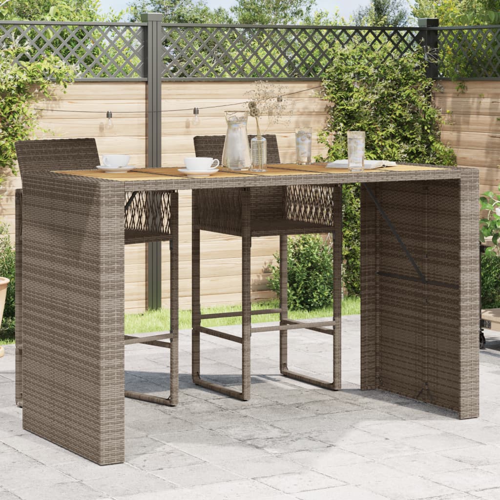 vidaXL Tuinbartafel acaciahouten blad 105x80x110 cm poly rattan zwart