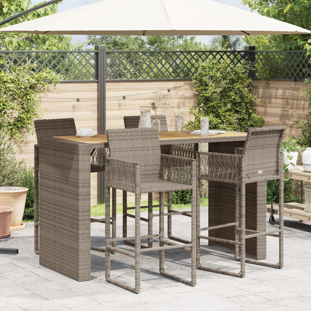 vidaXL Tuinbartafel acaciahouten blad 105x80x110 cm poly rattan zwart