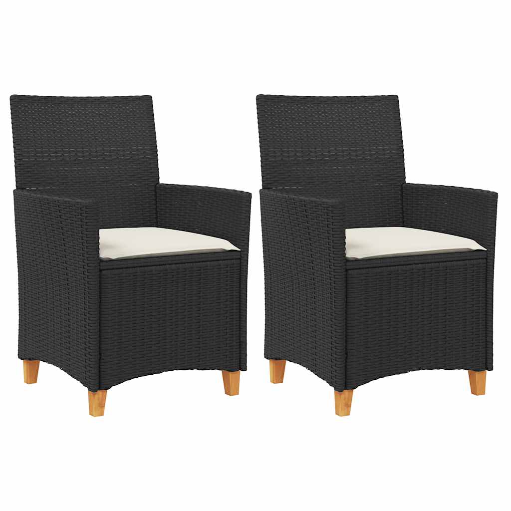 vidaXL Tuinstoelen 2 st met kussens poly rattan en massief hout zwart