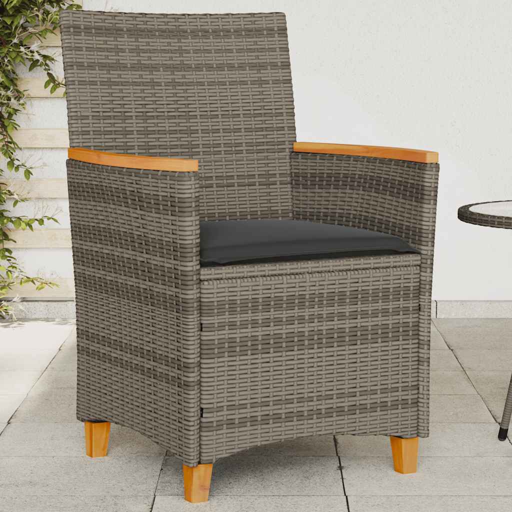 vidaXL Tuinstoelen 2 st met kussens poly rattan en massief hout zwart