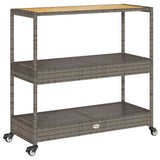 vidaXL Bartrolley 3-laags poly rattan en massief acaciahout zwart