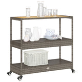 vidaXL Bartrolley 3-laags poly rattan en massief acaciahout zwart