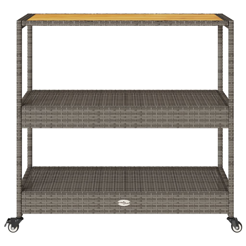 vidaXL Bartrolley 3-laags poly rattan en massief acaciahout zwart