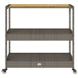 vidaXL Bartrolley 3-laags poly rattan en massief acaciahout zwart