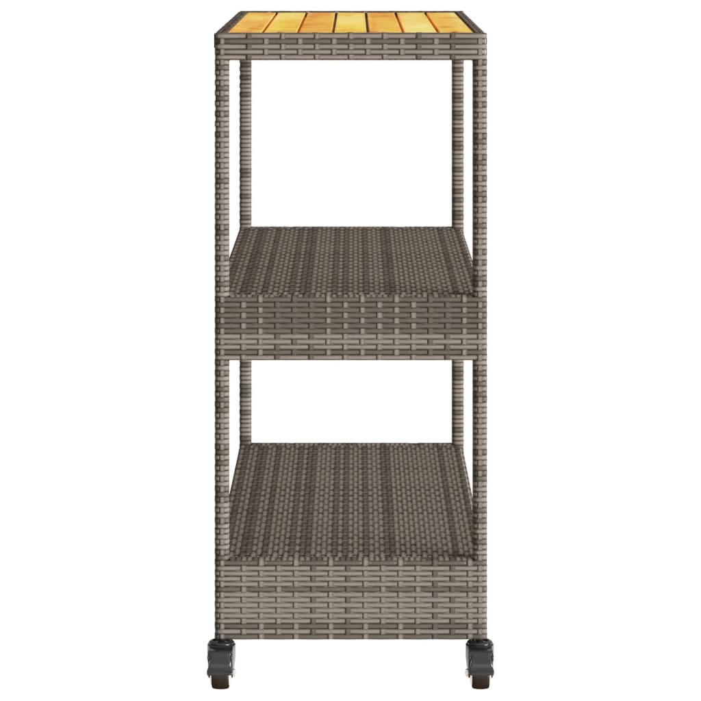 vidaXL Bartrolley 3-laags poly rattan en massief acaciahout zwart