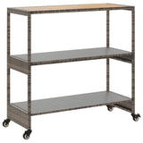 vidaXL Bartrolley 3-laags poly rattan en massief acaciahout zwart