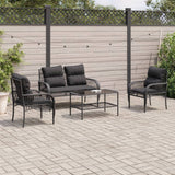 vidaXL 4-delige Loungeset met kussens poly rattan zwart