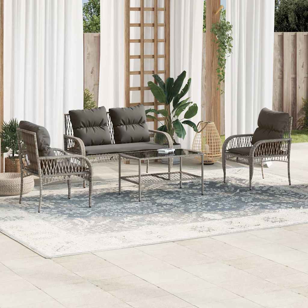 vidaXL 4-delige Loungeset met kussens poly rattan zwart