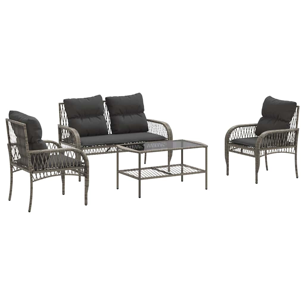vidaXL 4-delige Loungeset met kussens poly rattan zwart