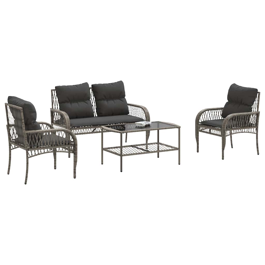 vidaXL 4-delige Loungeset met kussens poly rattan zwart