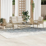 vidaXL 4-delige Loungeset met kussens poly rattan zwart
