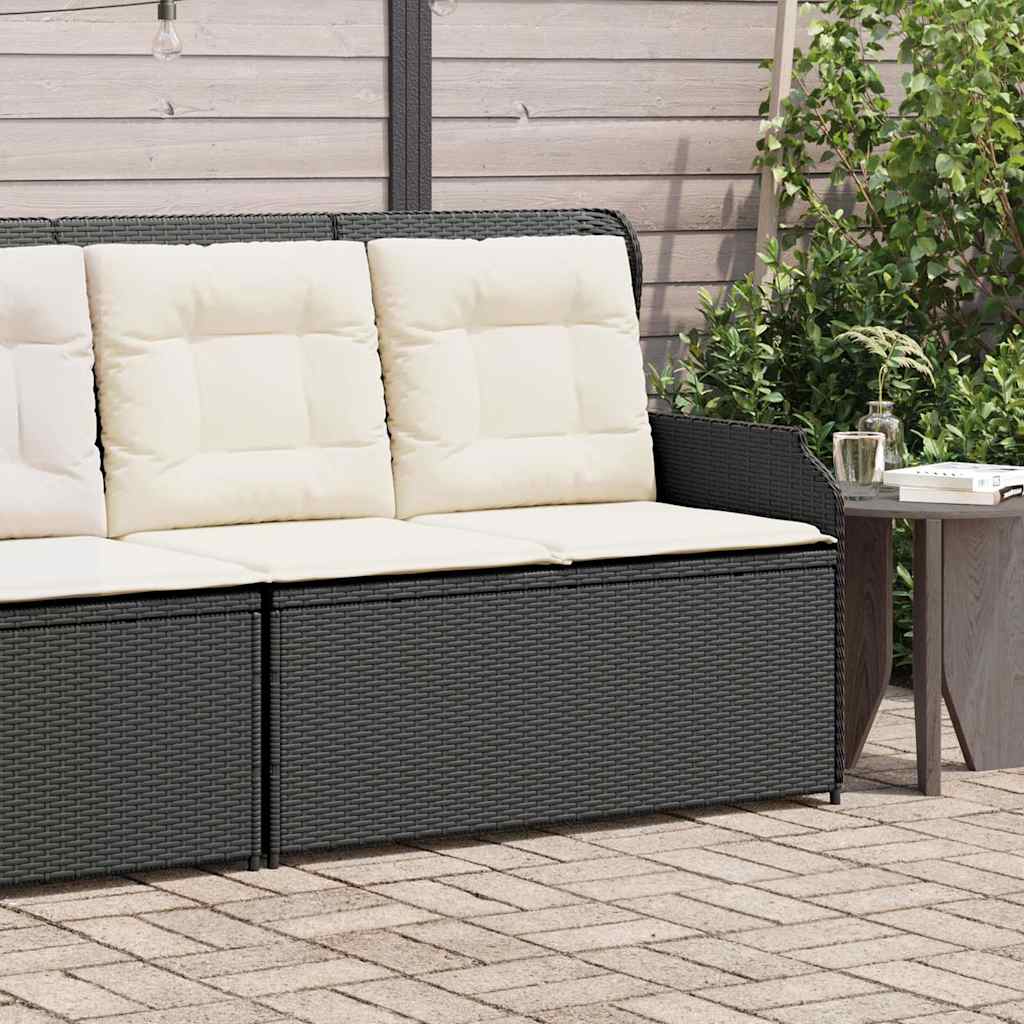 vidaXL Tuinbankje verstelbaar met kussens poly rattan zwart