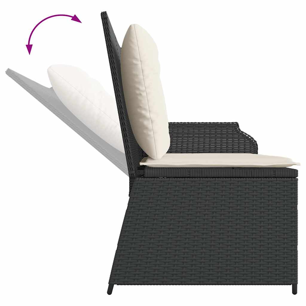 vidaXL Tuinbankje verstelbaar met kussens poly rattan zwart