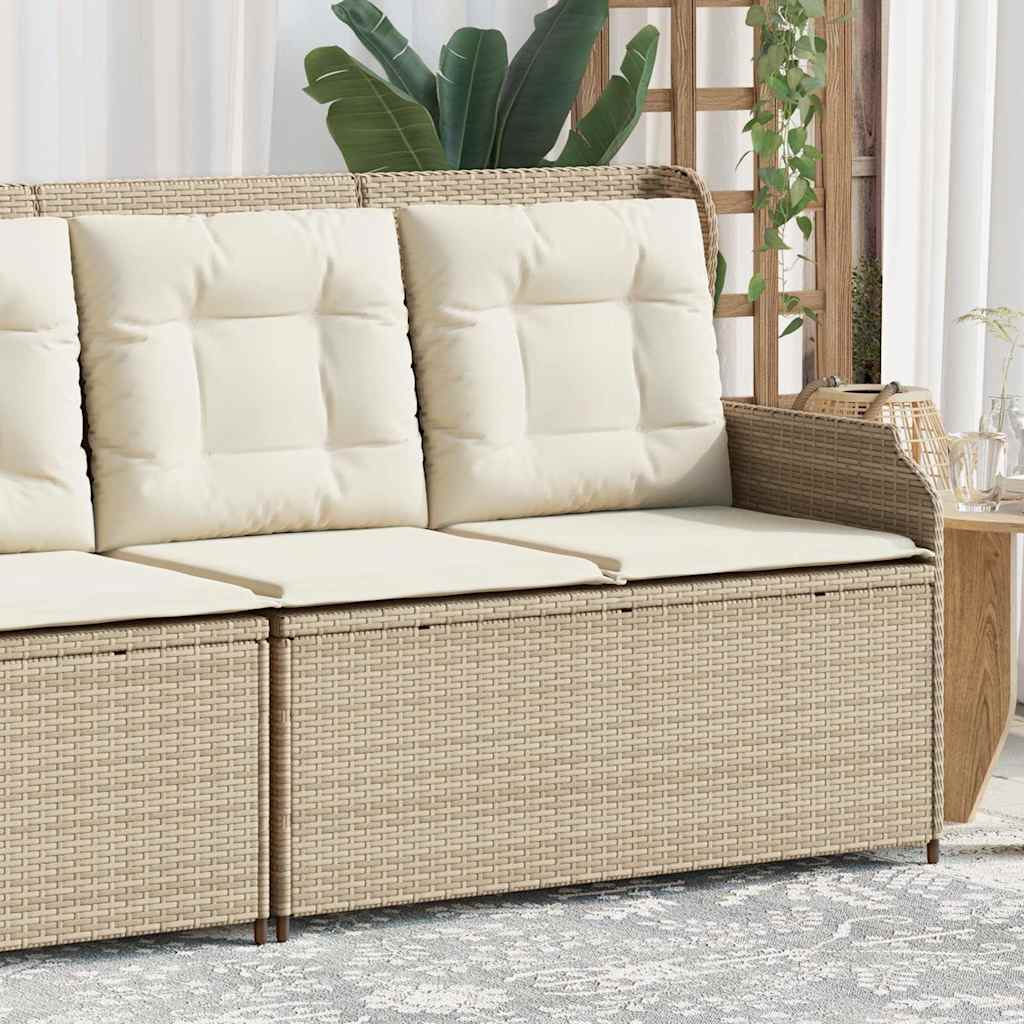 vidaXL Tuinbankje verstelbaar met kussens poly rattan zwart