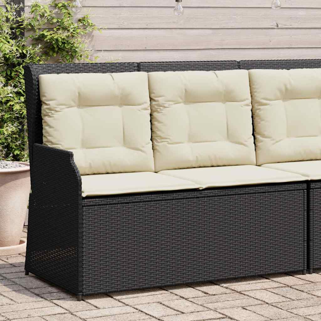 vidaXL Tuinbankje verstelbaar met kussens poly rattan zwart