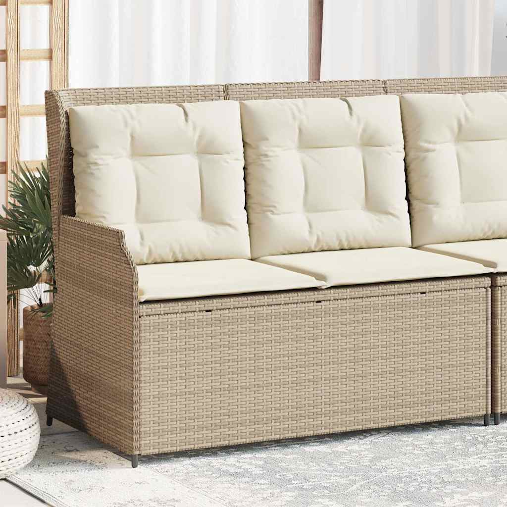 vidaXL Tuinbankje verstelbaar met kussens poly rattan zwart