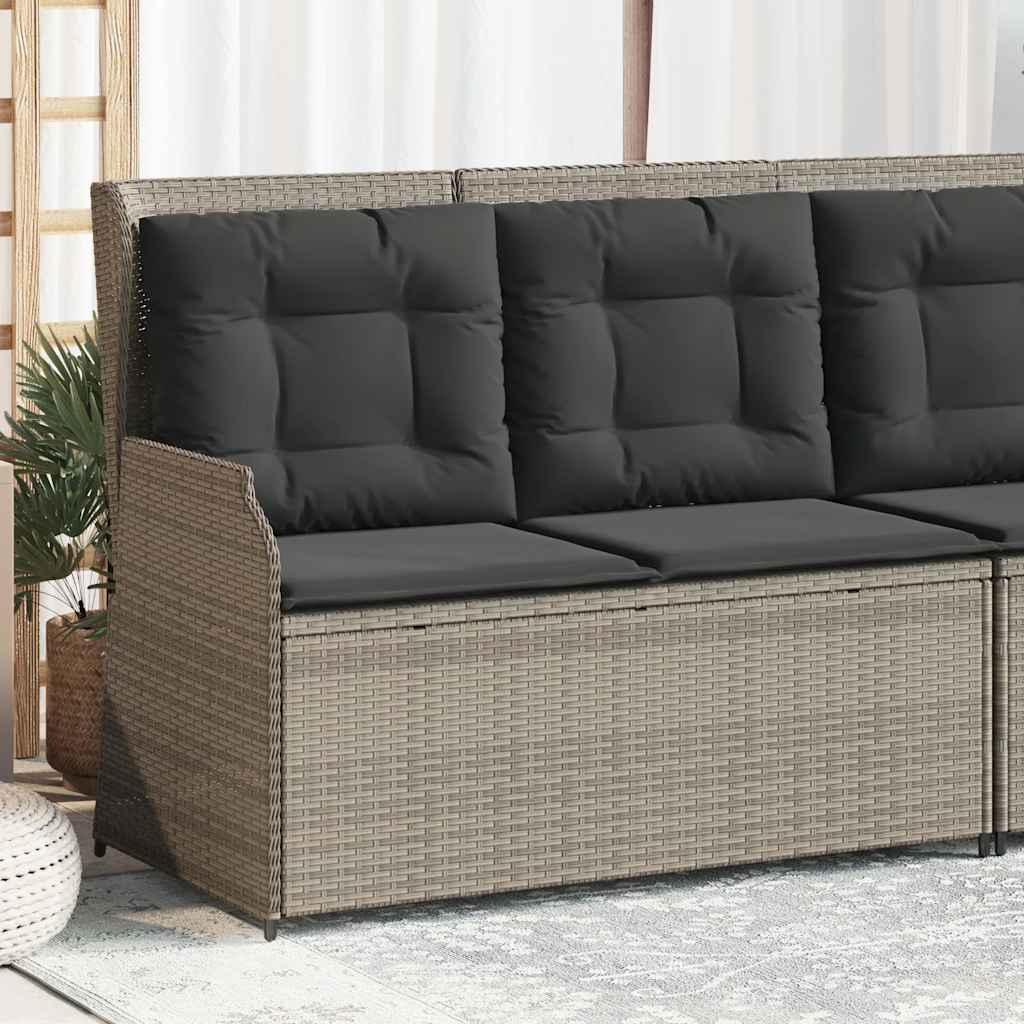 vidaXL Tuinbankje verstelbaar met kussens poly rattan zwart