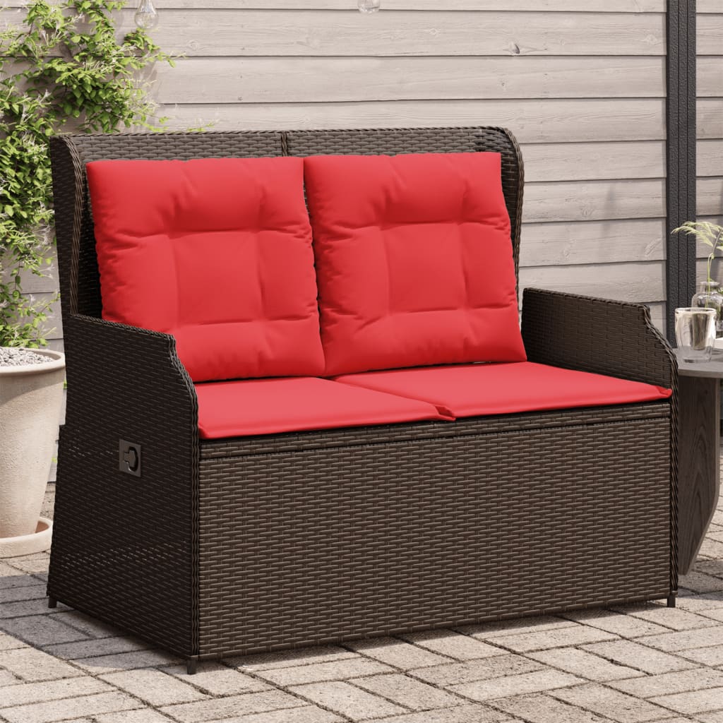 vidaXL Ligbank voor in de tuin met kussens bruin poly rattan