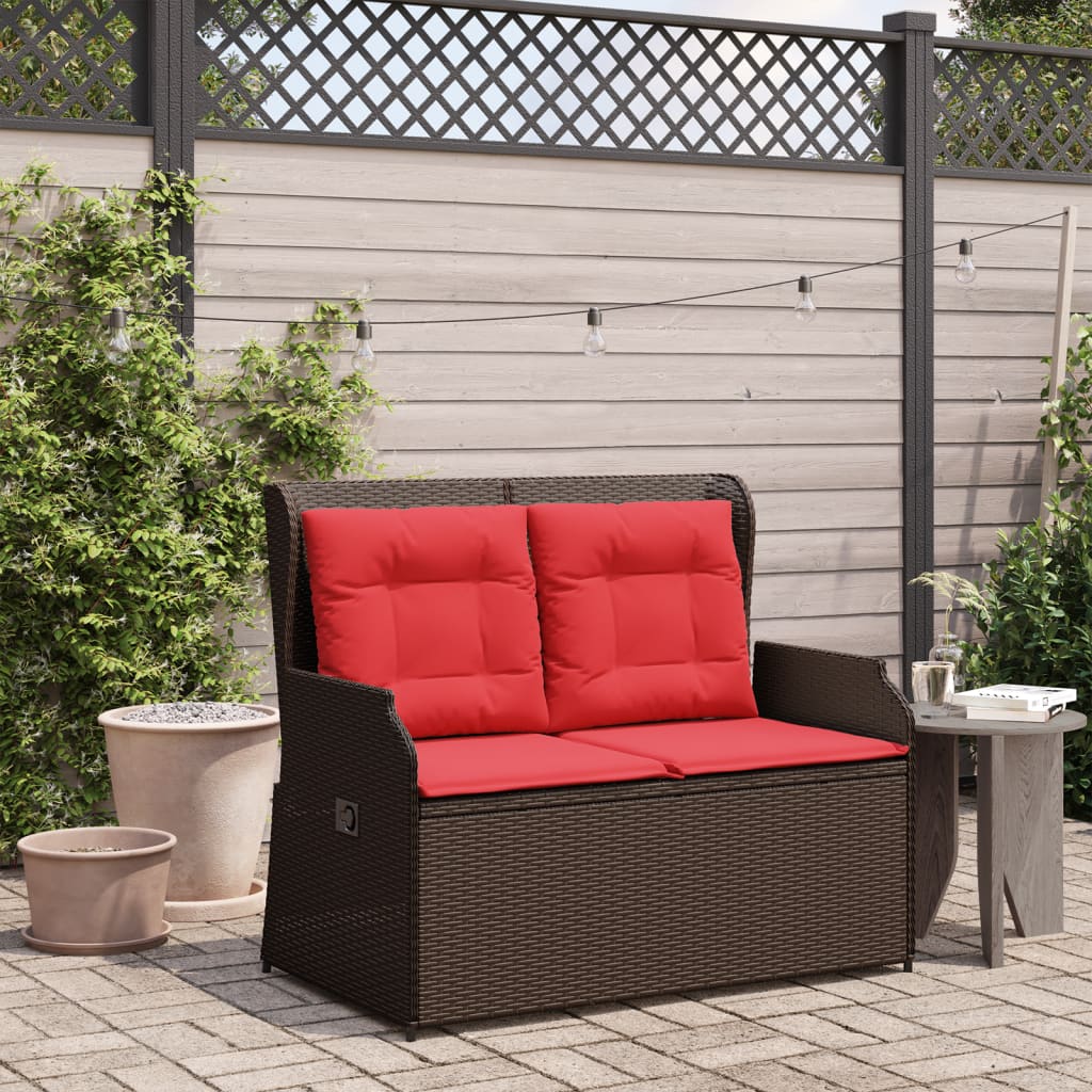 vidaXL Ligbank voor in de tuin met kussens bruin poly rattan