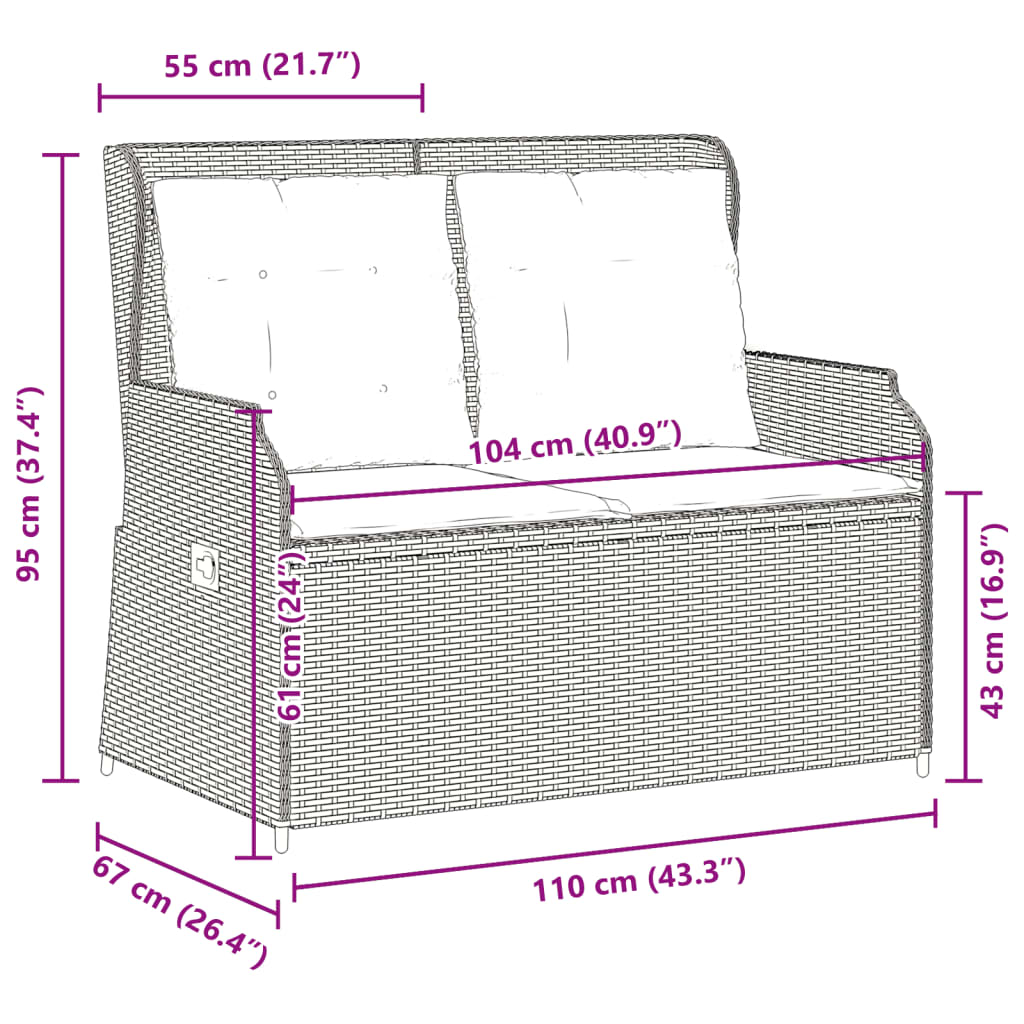 vidaXL Ligbank voor in de tuin met kussens bruin poly rattan