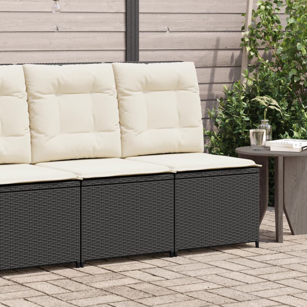 vidaXL Tuinbankje verstelbaar met kussens poly rattan zwart